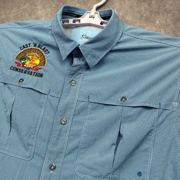 World Wide Sportsman Fishing Button Shirt Mens L/G Blue Bass Pro Shop RCR Racing - Picture 7 of 14